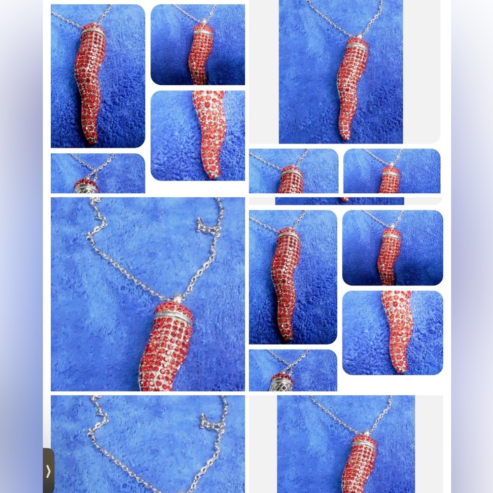 Red New large Crystal Italian horn necklace unisex large